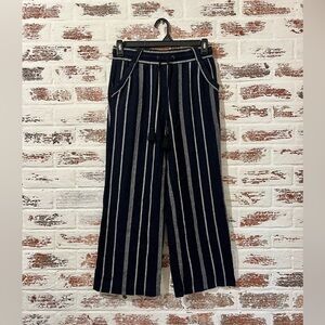 Jolt Pants Linen Blend Striped Black White Pull On Elastic Waist Drawstring Sz M